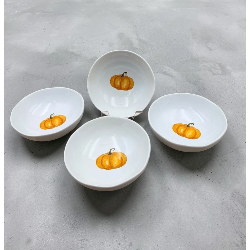 Set 4 Williams Sonoma Sugar Pumpkin Bowls Wavy Edge 5.5